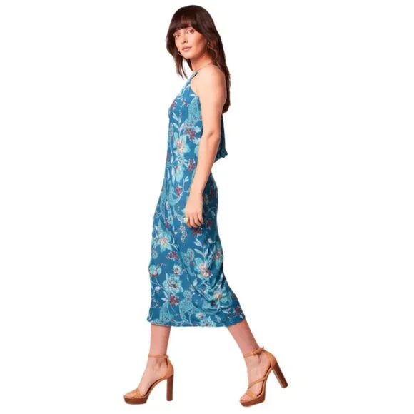 A4. XS - BOG Band of the Free - Floral Deep Teal Sleeveless Midi Dress NEW - Picture 5 of 7